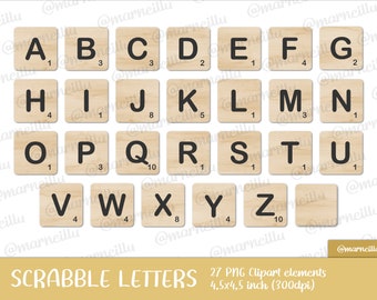 Scrabble Letters Clipart Set - tail, tails, wood, image, printable, wooden, alphabet, game (Instant Download)