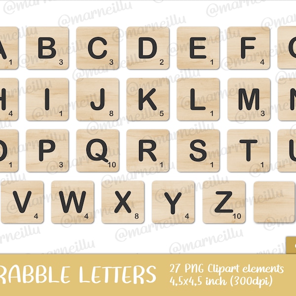 Scrabble Letters Clipart Set - queue, queues, bois, image, imprimable, bois, alphabet, jeu (Téléchargement instantané)