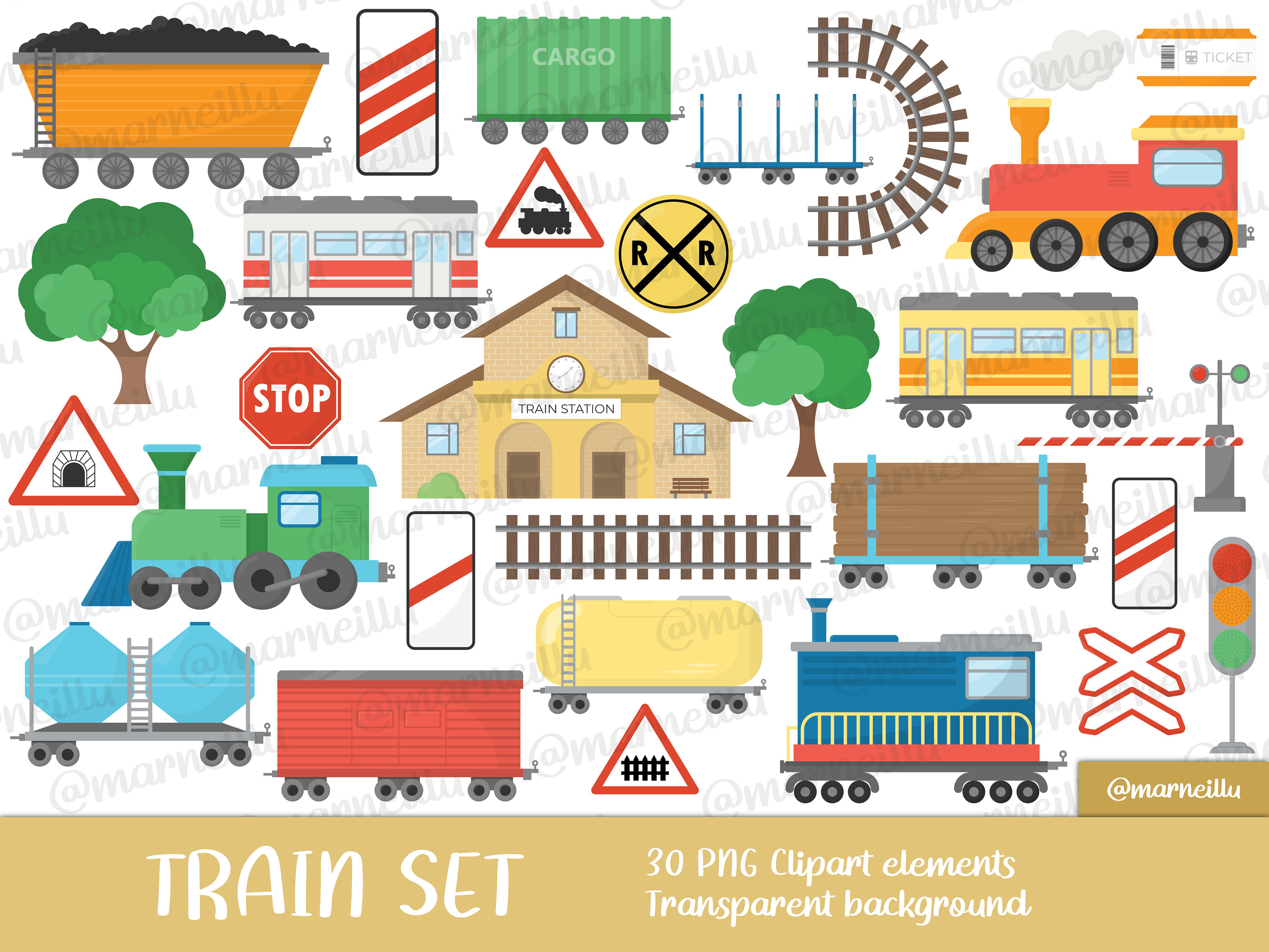 Train Clipart Set Station Transport Toy Image Etsy Canada