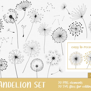 Löwenzahn SVG Clipart Set - Flora, Blume, Löwenzahn, bearbeiten, Rahmen, Bild, printable, Silhouette, Cricut (Instant Download)