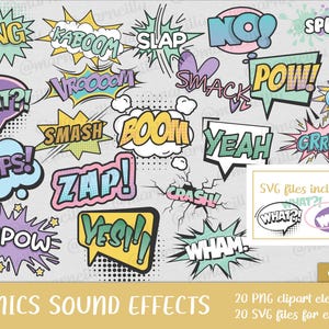 Comic Sounds Help Comics Sound Effects SVG Clipart Set - Comics, Pastel, Sounds, Image ...