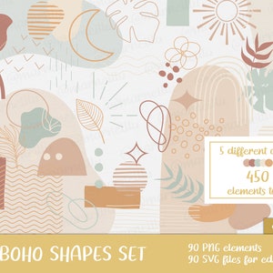 Boho Shapes SVG Clipart Set - boho, colours, elements, image, printable, bright, cricut, mint, pink (Instant Download)