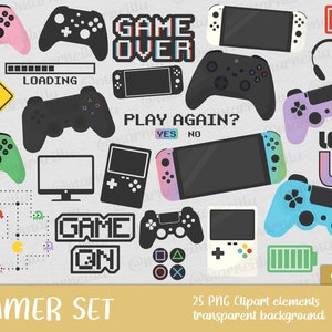 Ensemble de cliparts pour joueur - jeux vidéo, jeux, console, jeu, fini, jouer, manette de jeu, pc, ordinateur, niveau, cricut, image, imprimable (téléchargement instantané)