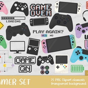 Gamer Clipart Set - Videospiele, Gaming, Konsole, Spiel, über, spielen, Gamepad, PC, Computer, Level, Cricut, Bild, printable (Instant Download)