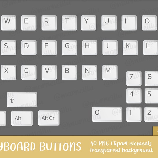 Keyboard Letters Clipart Set - alphabet, computer, image, printable, button, pc, gaming, shift, ctrl, alt (Instant Download)