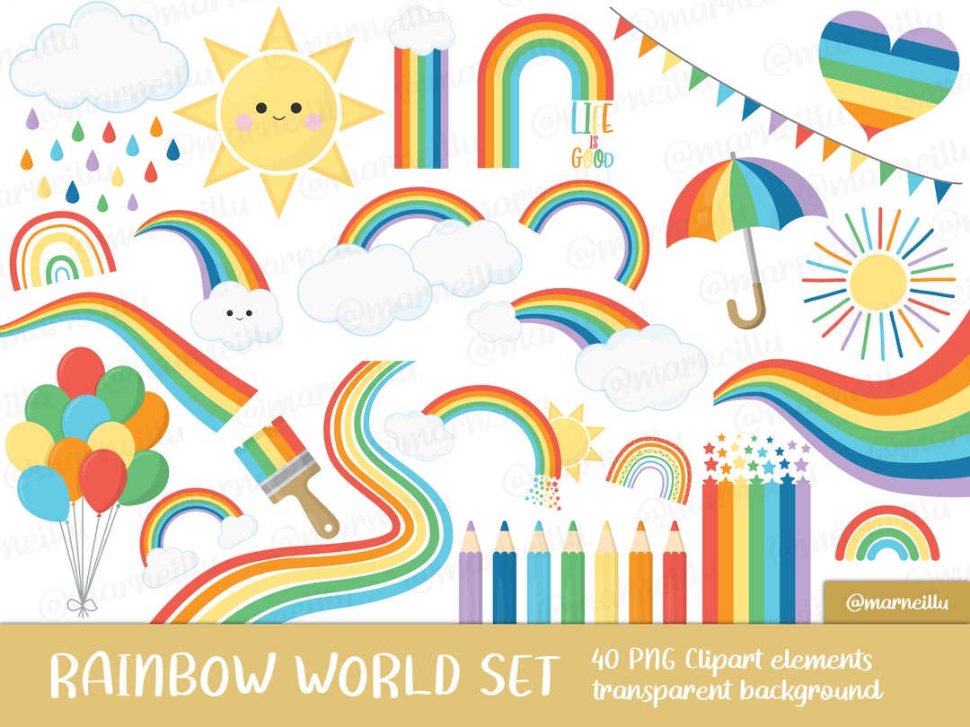 Rainbow World Clipart Set - Colors, Colours, Image, Printable, Pencils ...