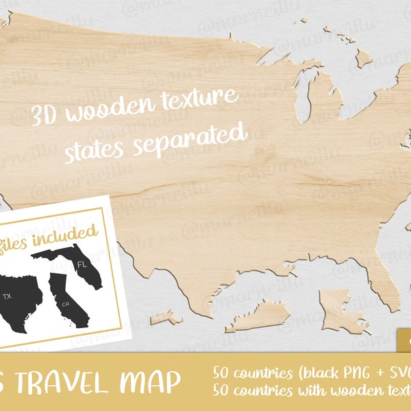 US Travel Map SVG Clipart Set - USA, states, countries, america, state, wood, wooden, image, printable, edit, editable (Instant Download)