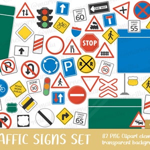 Road/Traffic Signs Clipart Set - stop, caution, rail, highway, street, speed, limit, transport, warning, image, printable (Instant Download)