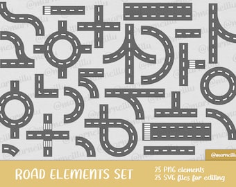 Road Elements SVG Clipart Set -  city, way, car, traffic, layers, cricut, cutfile, image, printable (Instant Download)