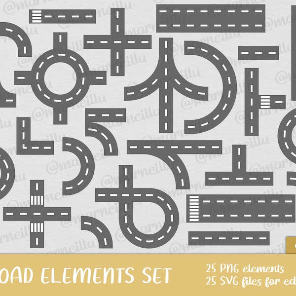 Road Elements SVG Clipart Set -  city, way, car, traffic, layers, cricut, cutfile, image, printable (Instant Download)