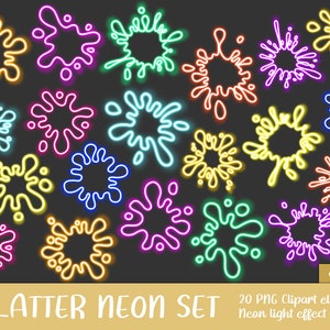 Neon Splatters Clipart Set - Glow, Bild, printable, Splatter, Splash, Party, Disco (Instant Download)