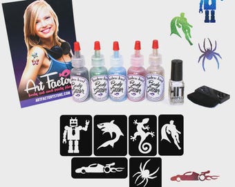 30 Glitter Tattoo Kit with Boy Designs by the Art Factory