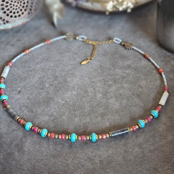 Boholuxe Gemstone Bead Necklace - Handcrafted jewelry with hippie and tribal influences, perfect for rustic elegance and beauty