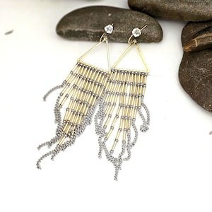 Handmade Fringe Earrings – Statement Jewelry in Gold and Silver, Geometric and Lightweight Earrings, Boho Style, Elegant Gift