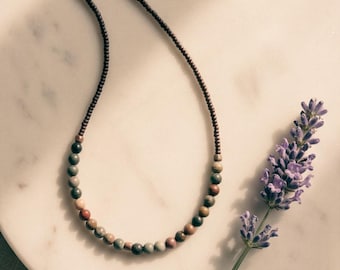 Ocean Jasper Necklace | Tiny Pearl Necklace | Natural Stones in Earth Tones | Boho Style Gemstone Necklace