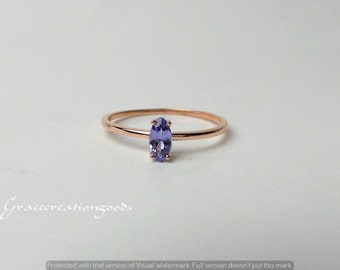 Vintage Tanzanite ring 14k solid gold Tanzanite ring Promise ring Gift for her Dainty Rose gold ring valentine/'s day gift ring