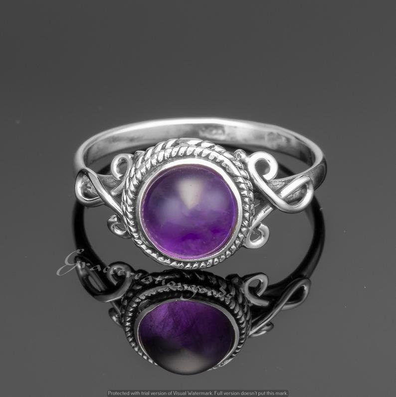 Amethyst Bohemian Ring,Personalized Ring,Round Amethyst Ring,Handcrafted Ring,Hippies Ring,Amethyst Jewelry,February Birthstone Ring