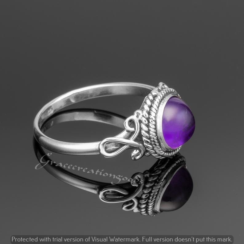 Amethyst Bohemian Ring,Personalized Ring,Round Amethyst Ring,Handcrafted Ring,Hippies Ring,Amethyst Jewelry,February Birthstone Ring