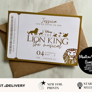Entradas de teatro personalizables / Musical / Regalo de teatro / El Rey León / West End / Entrada de teatro sorpresa / Vale para conciertos