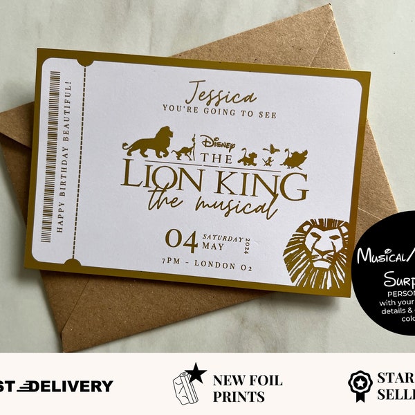 Customisable Theatre Tickets | Musical | Theatre Gift | The Lion King | West End | Surprise Theatre Ticket | Concert Voucher