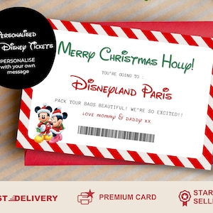 Entrada personalizada a Disneyland / Vale de regalo personalizado de Disney / Tarjeta Walt Disney World / Sorpresa mágica de Navidad