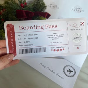 Carta d'imbarco di Natale personalizzata / Rivelazione a sorpresa delle vacanze / Biglietto aereo falso / Buono di viaggio personalizzato