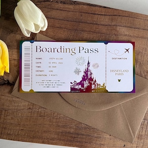 Disneyland Paris Foil Boarding Pass / Biglietto personalizzato a sorpresa per le vacanze / Walt Disney World / Florida / Regalo di compleanno