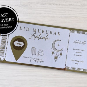 Biglietto regalo personalizzato per Eid Mubarak / Biglietto gratta e vinci personalizzato a sorpresa per le feste / Biglietto aereo falso / Pass d'imbarco / Sorpresa per le feste
