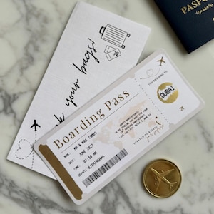 パーソナライズされた搭乗券スクラッチカード | 飛行機のホイルチケット | サプライズホリデープレゼント