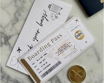 Gepersonaliseerde kraskaart instapkaart | Folievliegticket | Verrassingsvakantie-onthulling