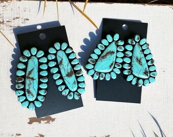 Extra Large FAUX Turquoise Studs, CLAY Turquoise Earrings, Lightweight Stud Earrings, Western Earrings