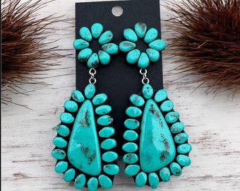 Large Turquoise Stud Earrings, Turquoise Dangle Earrings, Western Earrings, Lightweight CLAY Earrings, Western Bridal, Western Bachelorette