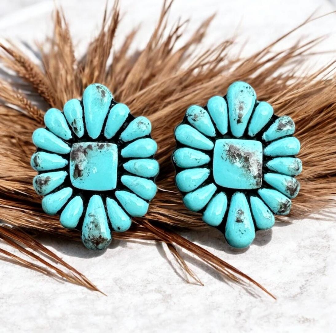 Turquoise Studs, FAUX Turquoise CLAY earrings, lightweight earrings, western Earrings, Western stud Earrings, Western Bridesmaid Gift