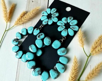 Faux Turquoise Hoop Earrings, Lightweight CLAY Earrings, Turquoise Hoops, Western Earrings, Large Western Earrings, Western Bridal Earrings