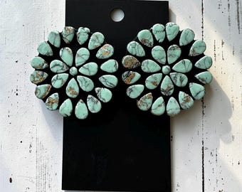 Mint Concho Cluster Earrings, Turquoise Studs, Clay LIGHTWEIGHT Earrings, Western Earrings, Bridesmaid gifts, Western Wedding, Western Gift
