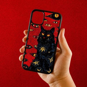 Vintage iPhone-hoesje met zwarte kat: Mystic Eyes, Galaxy Stars