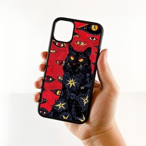 Coque de portable chat noir, iPhone 7/8, iPhone SE, iPhone 11, iPhone 12/12 Pro, iPhone 13, iPhone 14, iPhone 15, iPhone 16, Samsung Galaxy