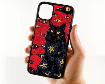 Vintage Black Cat iPhone-hoesje: Mystic Eyes, Galaxy Stars