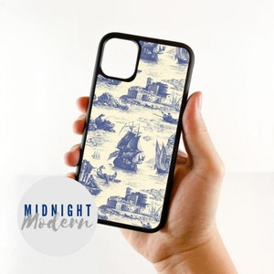 Blue Toile Sea Print Phone Case, iPhone 7/8, iPhone SE, iPhone XR, iPhone 11, iPhone 12/12 Pro, iPhone 12 Pro Max, iPhone 15