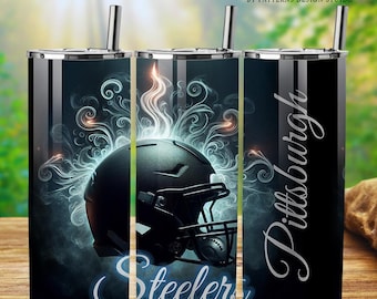 Steelers voetbalhelm beker wrap-20oz digitale png, game dag sport beker ontwerp, American football cadeau, op Steelers geïnspireerde wrap,