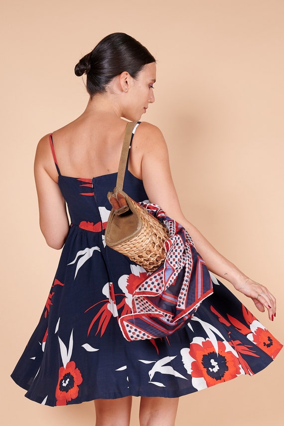 1970s navy blue strap summer dress