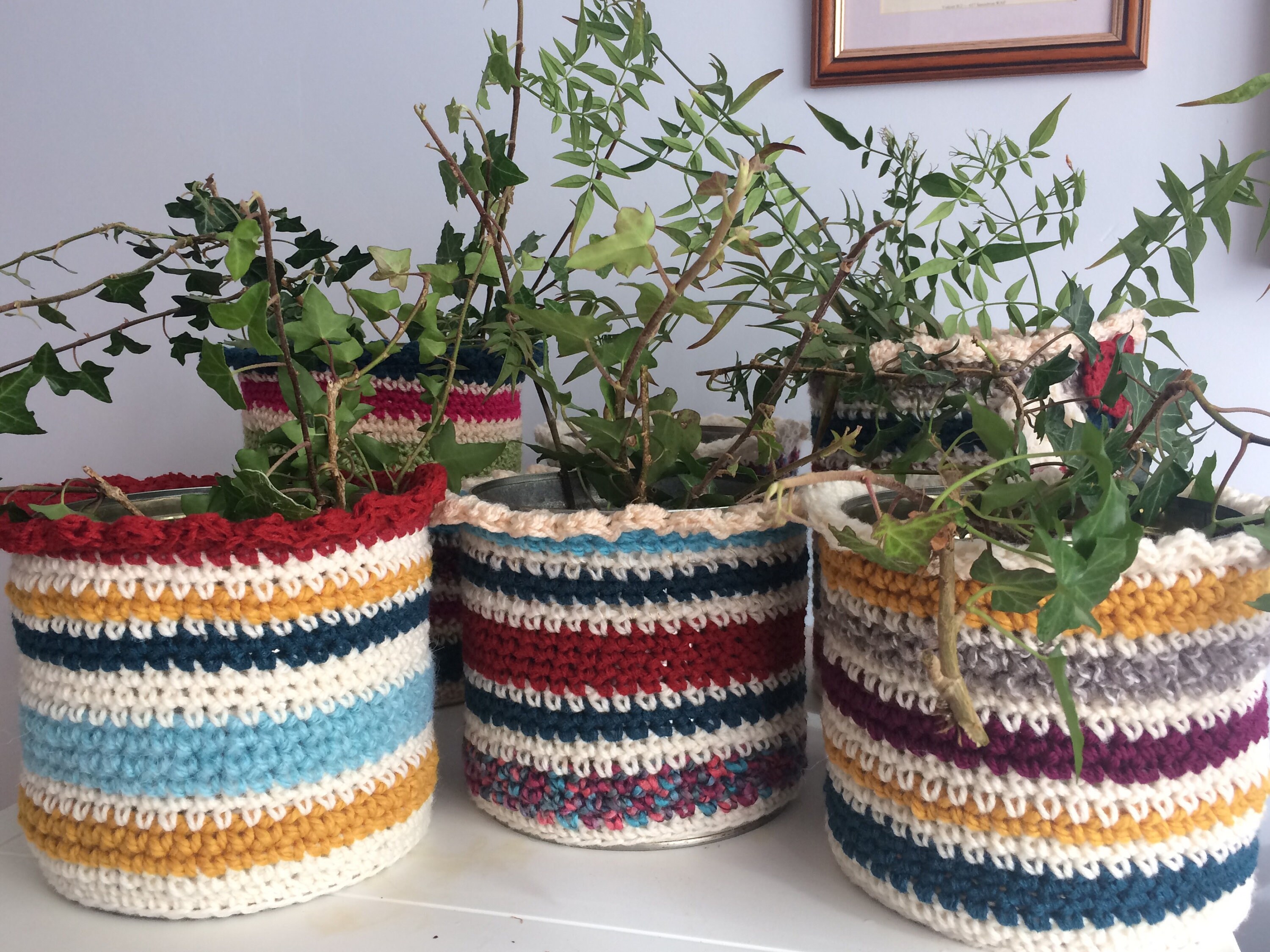 Plant pot holder x2 reclaimed yarns colours may vary Etsy