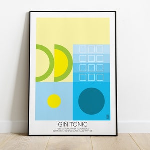 GIN TONIC WHITE - cartel de cóctel, arte minimalista, impresión digital, decoración del hogar estilo bauhaus