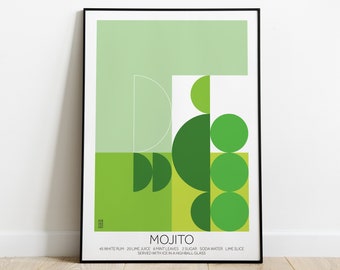 MOJITO #1 - cocktail poster, minimal art, digital print, home decoration bauhaus style
