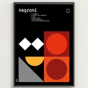 NEGRONI #0 - cartel de cóctel, arte minimalista, impresión digital, decoración del hogar estilo bauhaus