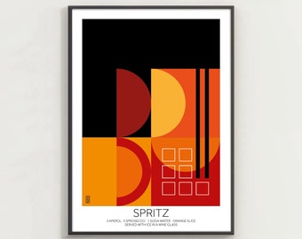 SPRITZ #1 - Spritz Cocktail Print - Minimalist Digital Art for Home Decor, Wall Decor Bauhaus style