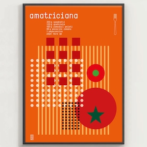 AMATRICIANA - Amatriciana Poster, Italian Food Art in Bauhaus Style, Minimal Design Food Art, Kitchen and Living Wall Decor, Food Lovers