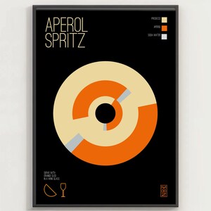 SPRITZ #2 Negro - Cartel de Spritz, cartel de cóctel, arte minimalista, impresión digital, decoración del hogar, estilo bauhaus