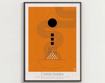 CARBONARA #3 - Carbonara Print, Italian Food Art in Bauhaus Style, Minimal Design Food Art, Kitchen and Living Wall Decor, Food Lovers