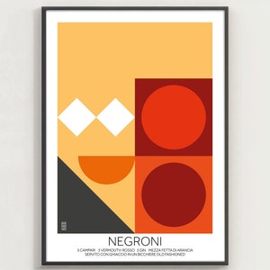 NEGRONI #1/b - Cartel Negroni, cartel de cóctel, arte minimalista, impresión digital, decoración del hogar, estilo bauhaus, italiano